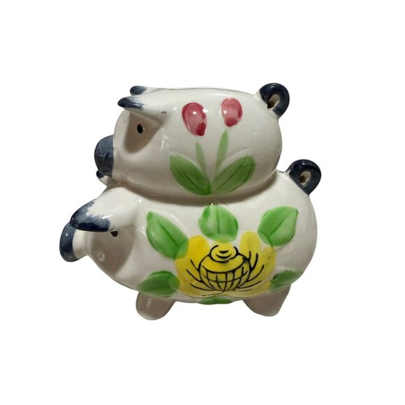 Ceramic White Piggy Bank Floral Coin Slot Stopper Decorative Japan - Picture 3 of 9